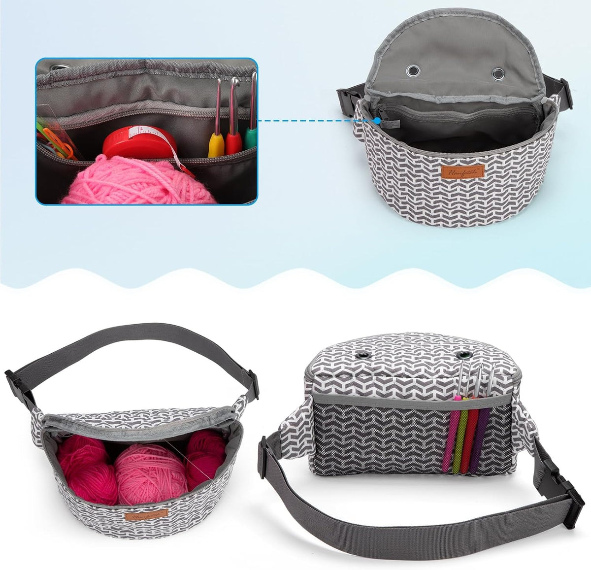 Crossbody Yarn Storage Bag product view 14 with Woolique craft details for makers