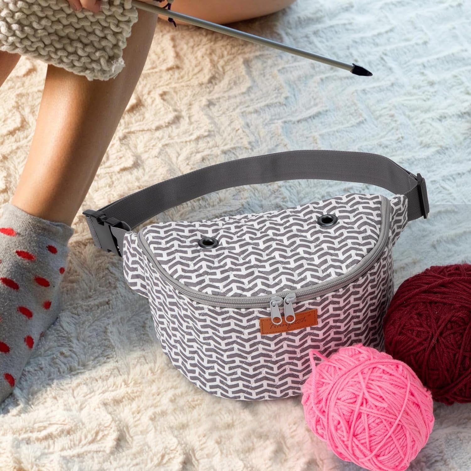 Crossbody Yarn Storage Bag product view 16 with Woolique craft details for makers