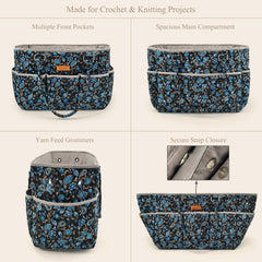 Woolique Studio yarn storage tote with pockets, grommets and snap closure